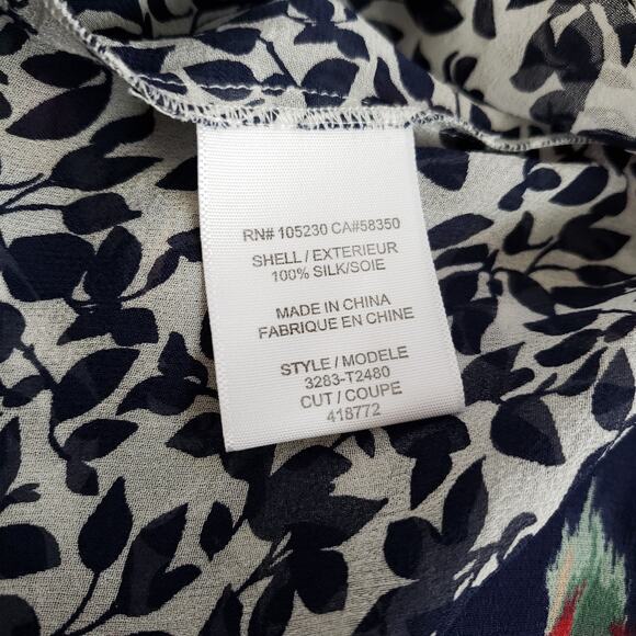 Joie Silk Patchwork Blouse Floral Boho Semi-Sheer Orange White Women Medium - Picture 10 of 11